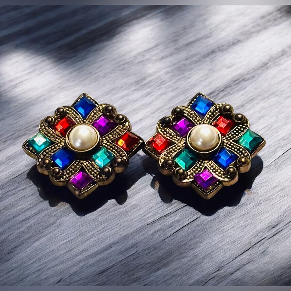 Multicolor Gemstone Stud Clip on Earrings